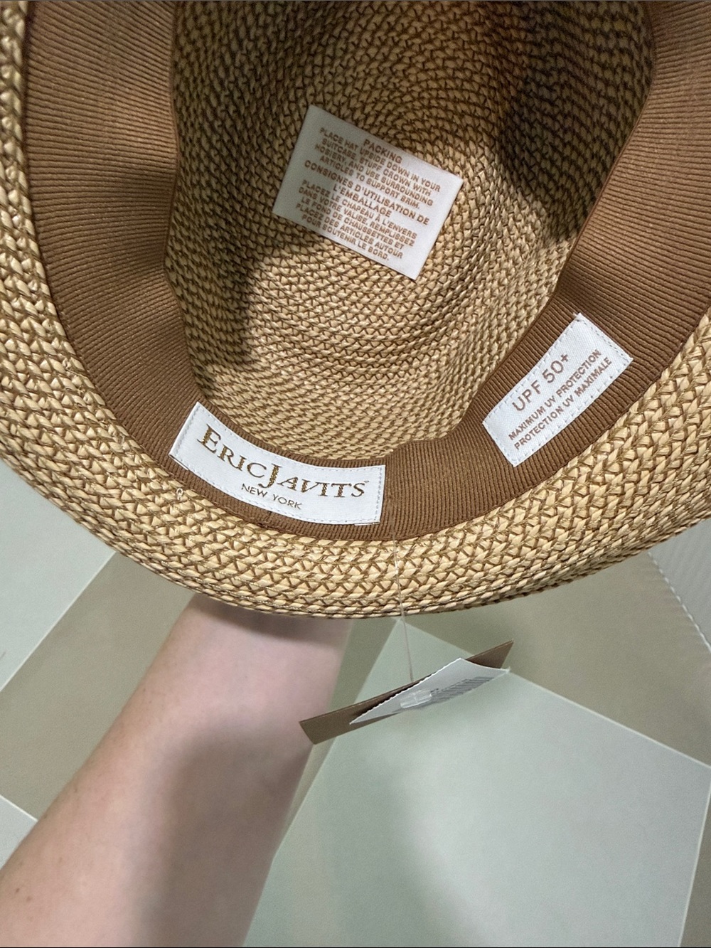 Eric Javits Natural Straw Fedora with White Band - Picture 2 of 5